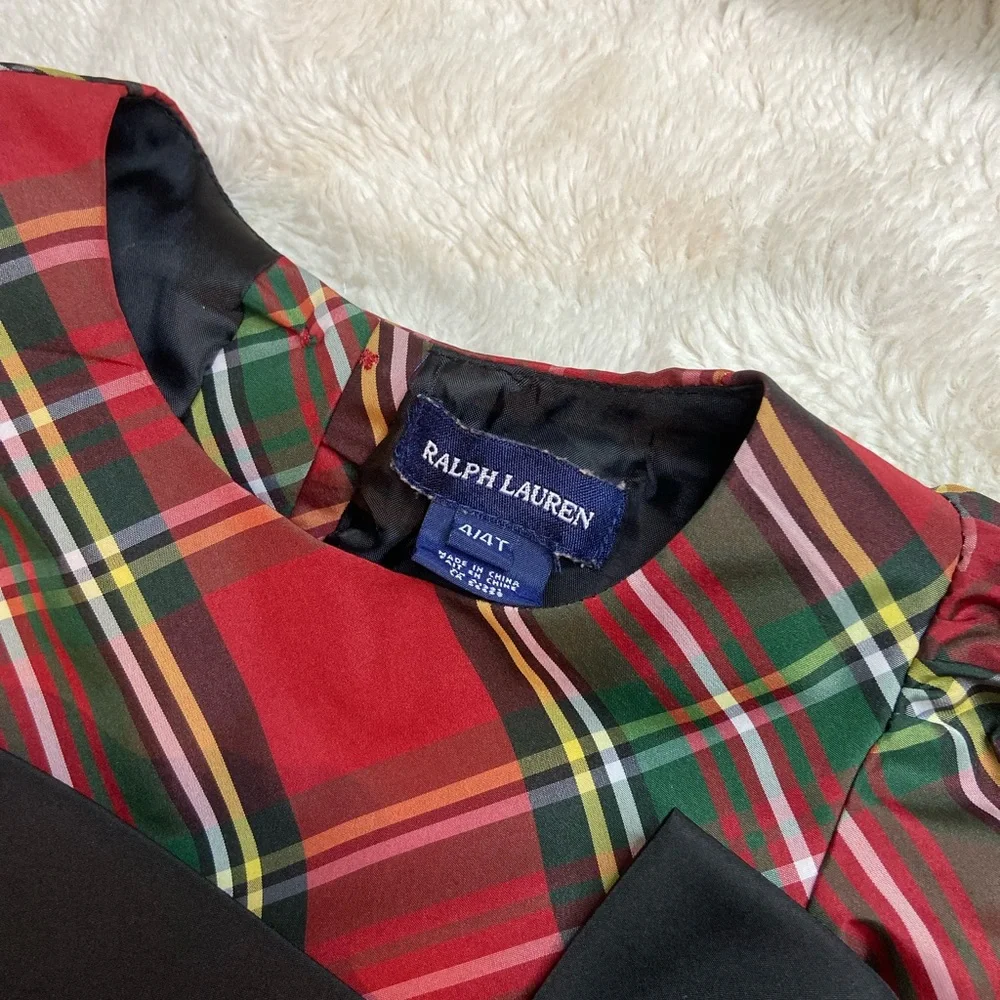 Ralph Lauren Red and Green Plaid Holiday Dress with Black Sash